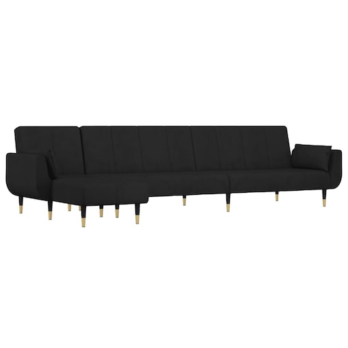 vidaXL Sofa rozkładana L, czarna, 275x140x70 cm, aksamit