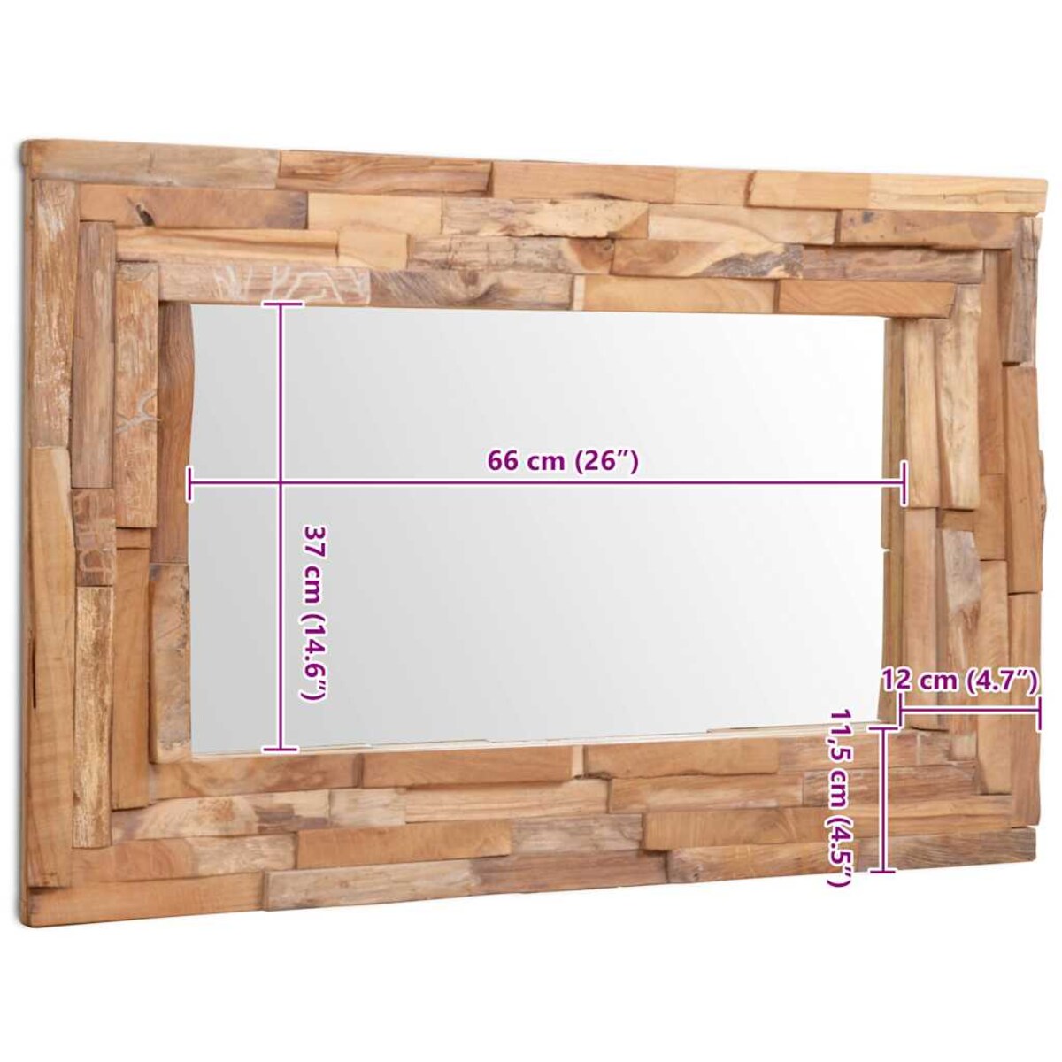 vidaXL Lustro dekoracyjne, drewno tekowe, 90 x 60 cm, prostokątne