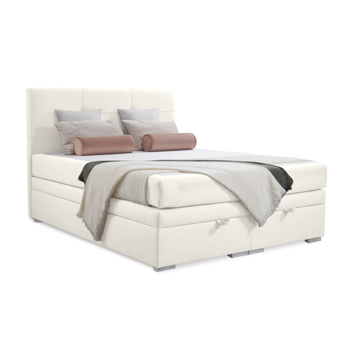 Łóżko tapicerowane BEHATI 180x200 z pojemnikiem, Kremowy, tkanina Megan 351