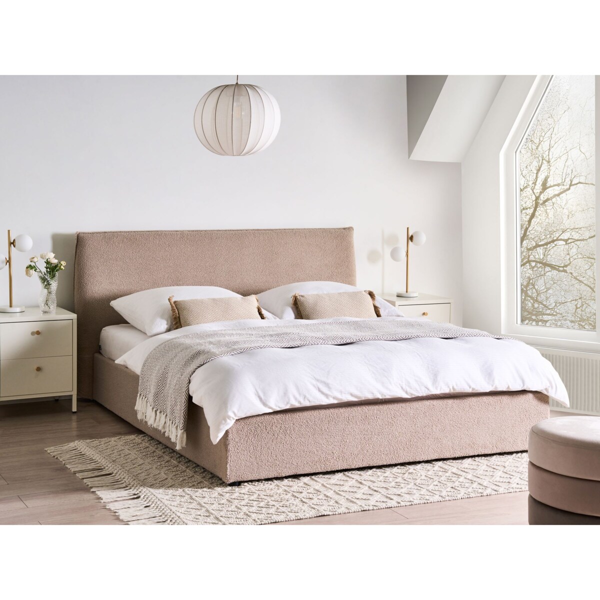 Łóżko z pojemnikiem Boucle LAVAUR 160 x 200 cm Beżowoszary