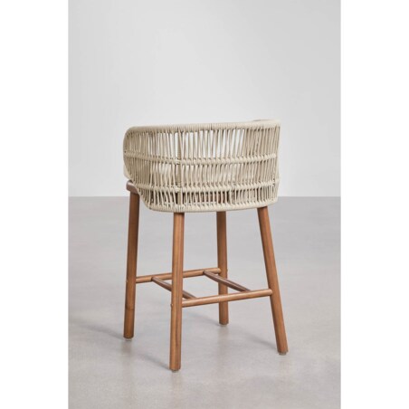 Krzesło barowe, ogrodwe, drewno akacji + pleciony sznurek Capri, ↑65 cm