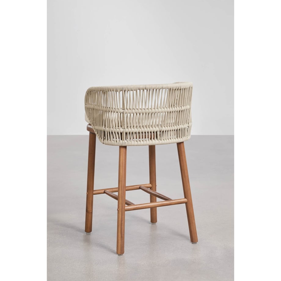 Krzesło barowe, ogrodwe, drewno akacji + pleciony sznurek Capri, ↑65 cm