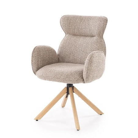 Krzesło tapicerowane K585 beżowe/dębowe obracane