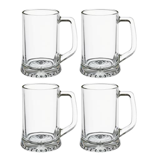 Kufle do piwa z uchem, 4 szt. 320 ml, kolor przezroczysty, szkło