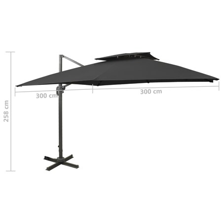 vidaXL Parasol wiszący z podwójną czaszą, 300x300 cm, czarny