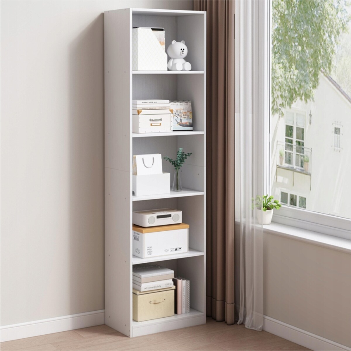 Biały regał stojący na książki półki wysoki nowoczesny słupek loft 182cm