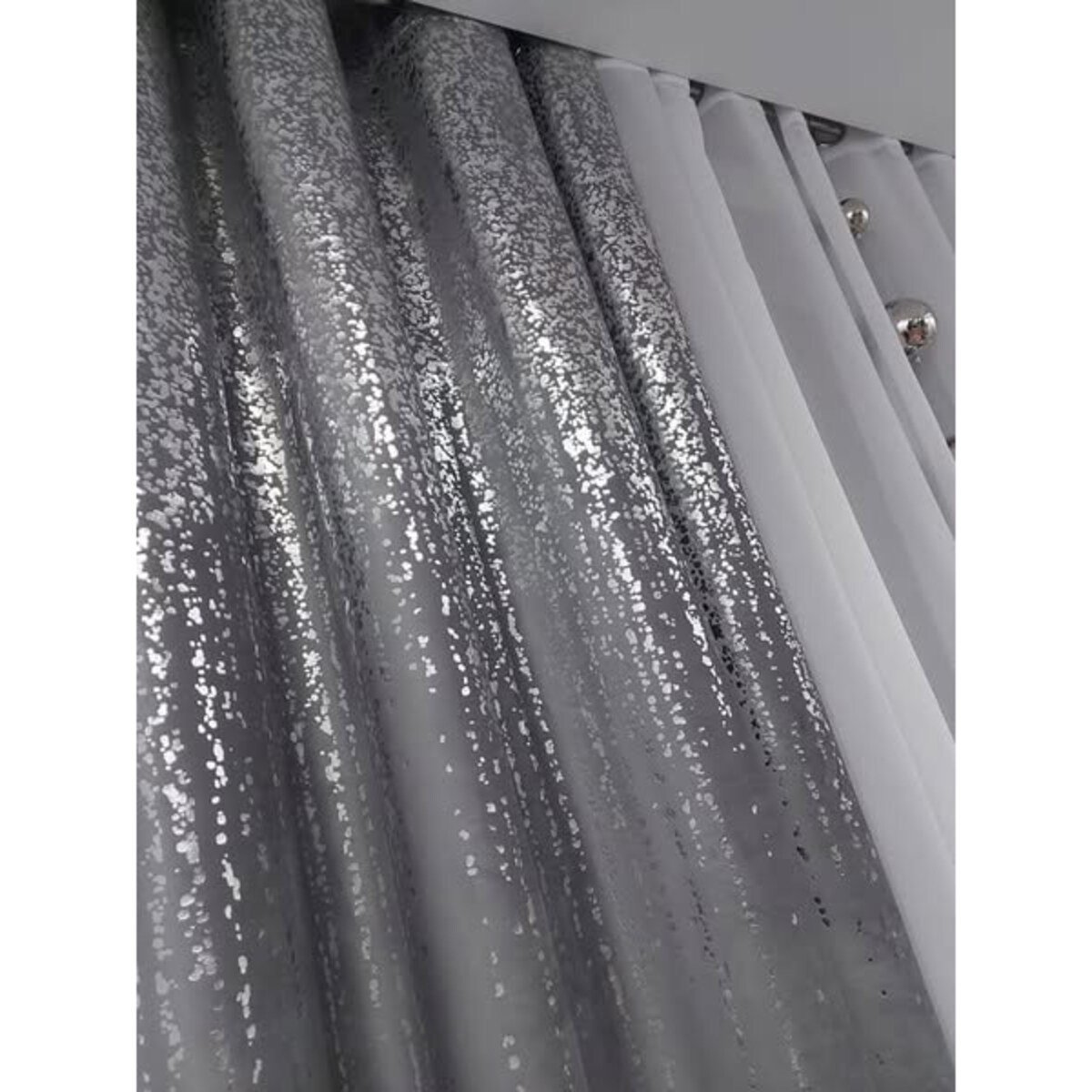 zasłona welurowa "srebrny deszcz" 140x270 na taśmie marszczącej. stalowy