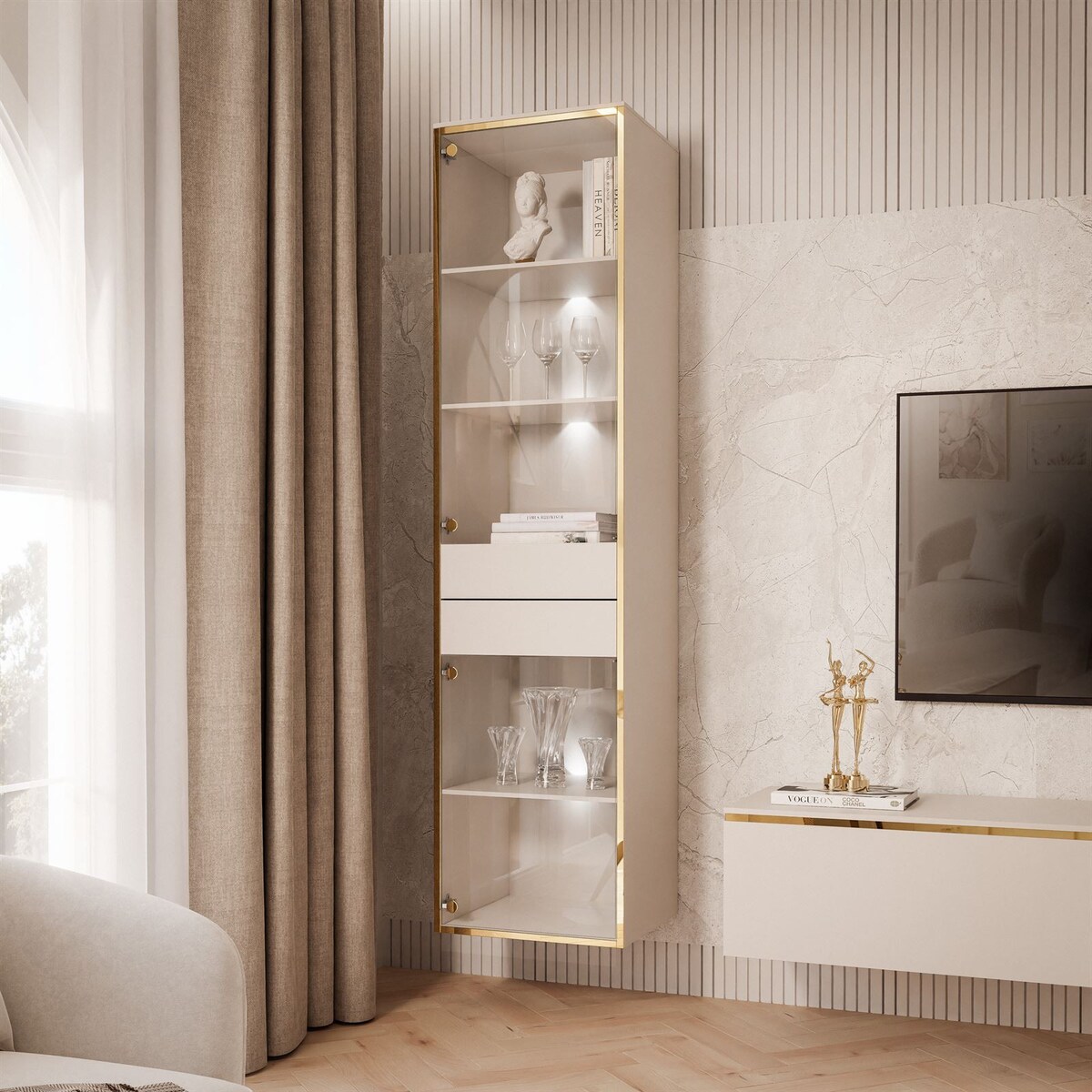 Witryna AURORA kaszmir z oświetleniem LED wisząca