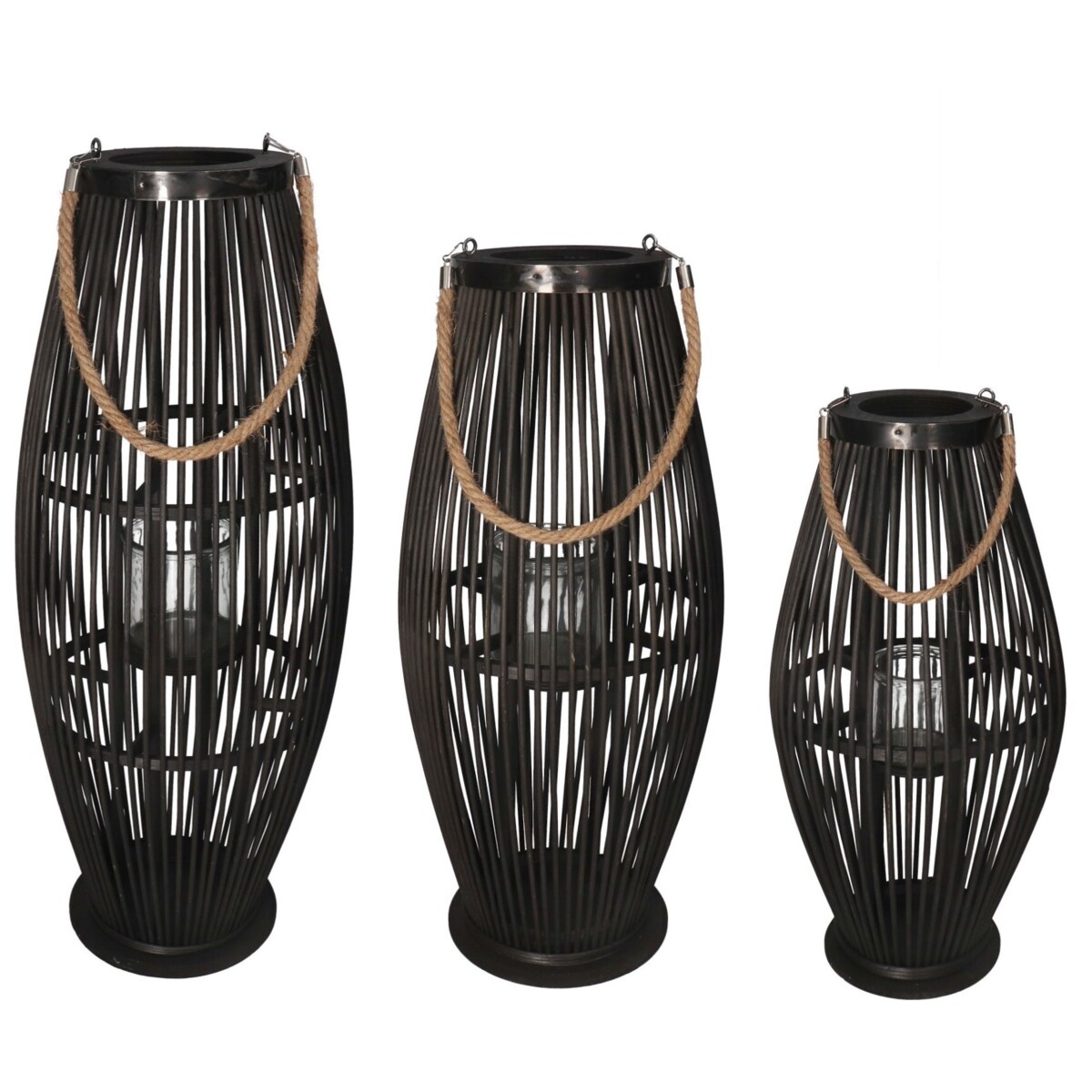 Lampion Bambusowy Czarny Rattanowy Latarnia 60 Cm