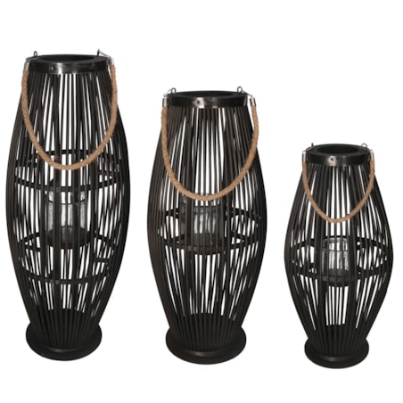 Lampion Bambusowy Czarny Rattanowy Latarnia 60 Cm