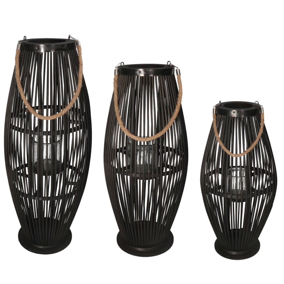 Lampion Bambusowy Czarny Rattanowy Latarnia 60 Cm