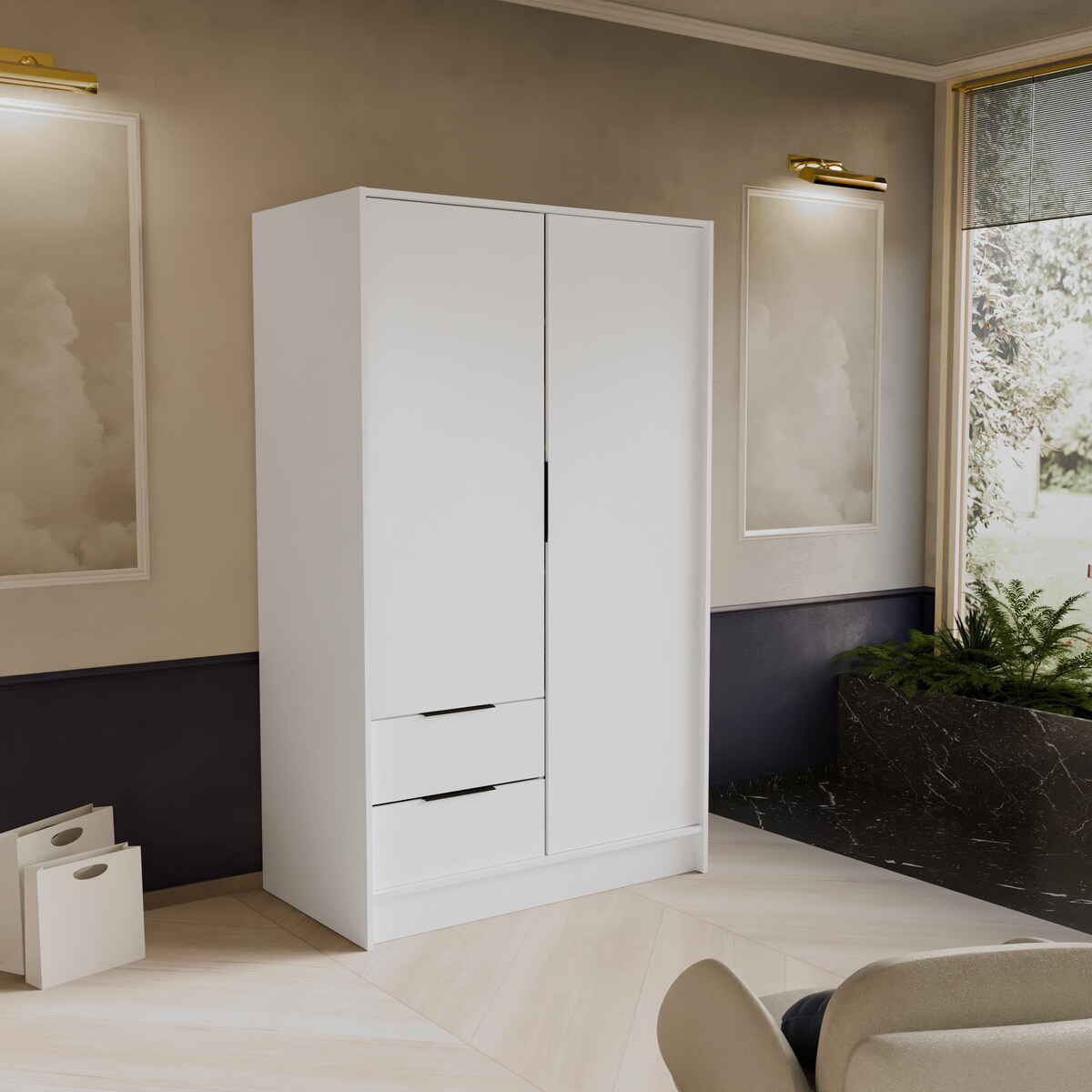 Szafa NIKOLA 103 klasyczna z regulowanymi półkami do przedpokoju-biała