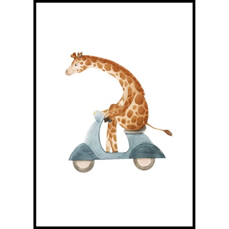 plakat żyrafa na motorku 70x100 cm