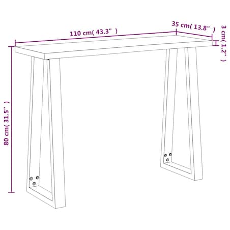 vidaXL Stolik konsolowy, 110x35x80 cm, lite drewno akacjowe