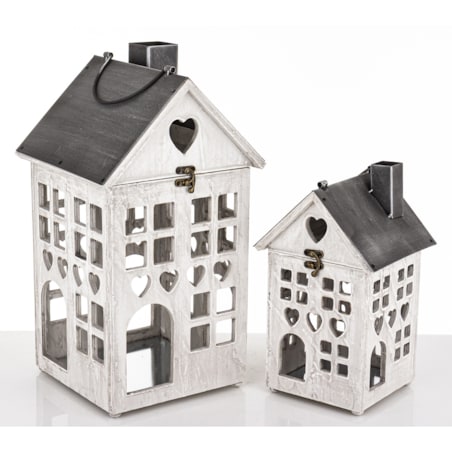 Lampion latarnia 2 szt. drewno-metal 48x23x22 cm 33x17x16 cm HUSKE szary