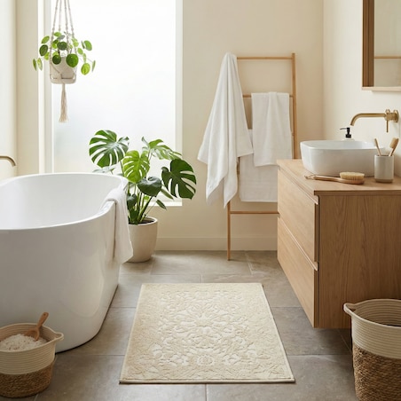Dywanik łazienkowy Lino 50x80 cm bawełniany ornament beżowy szt