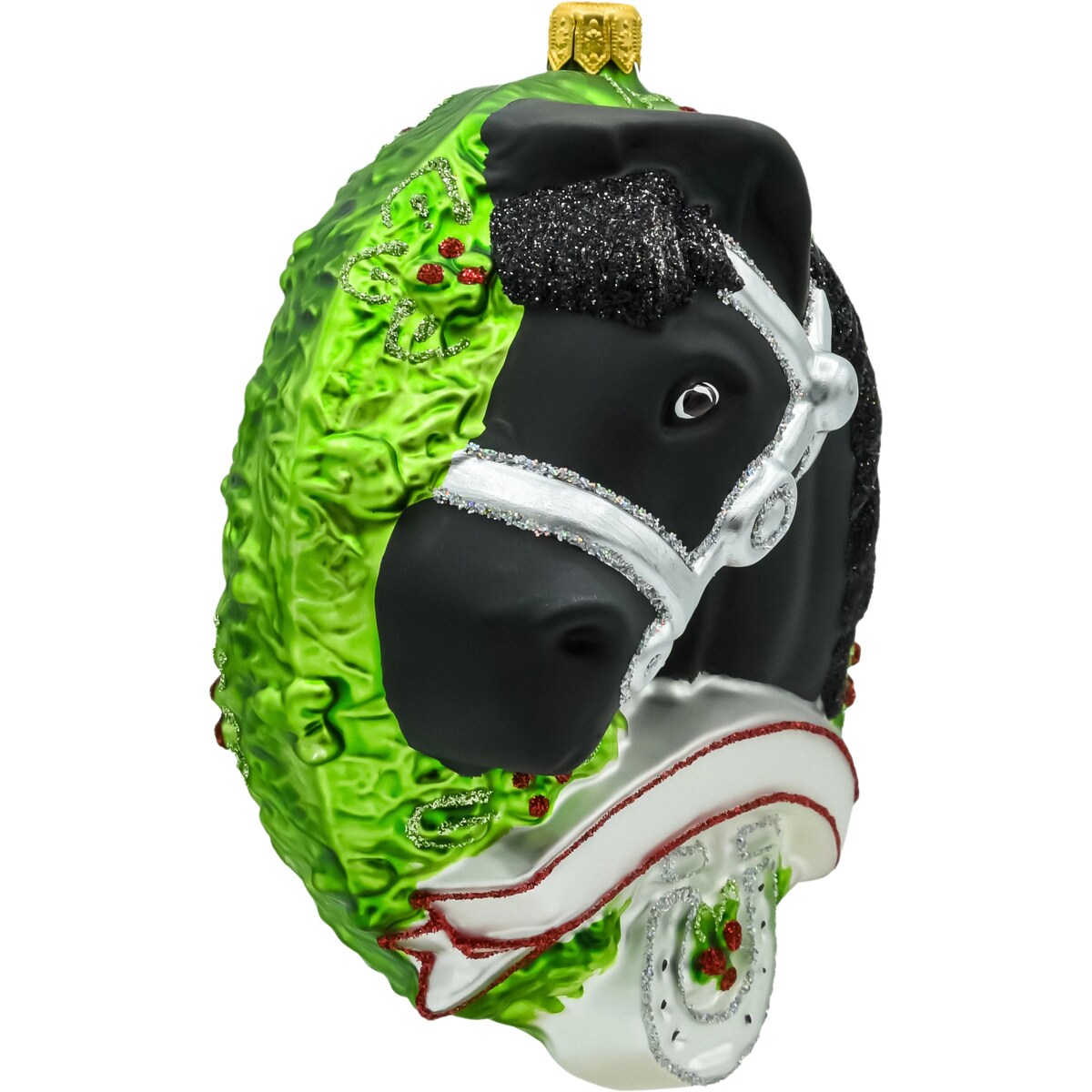 Bombka choinkowa: Koń fryzyjski w wieńcu