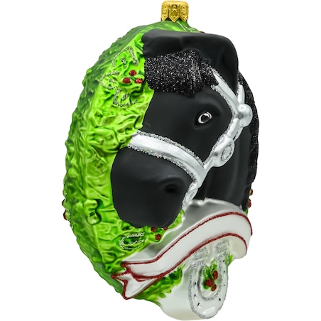 Bombka choinkowa: Koń fryzyjski w wieńcu