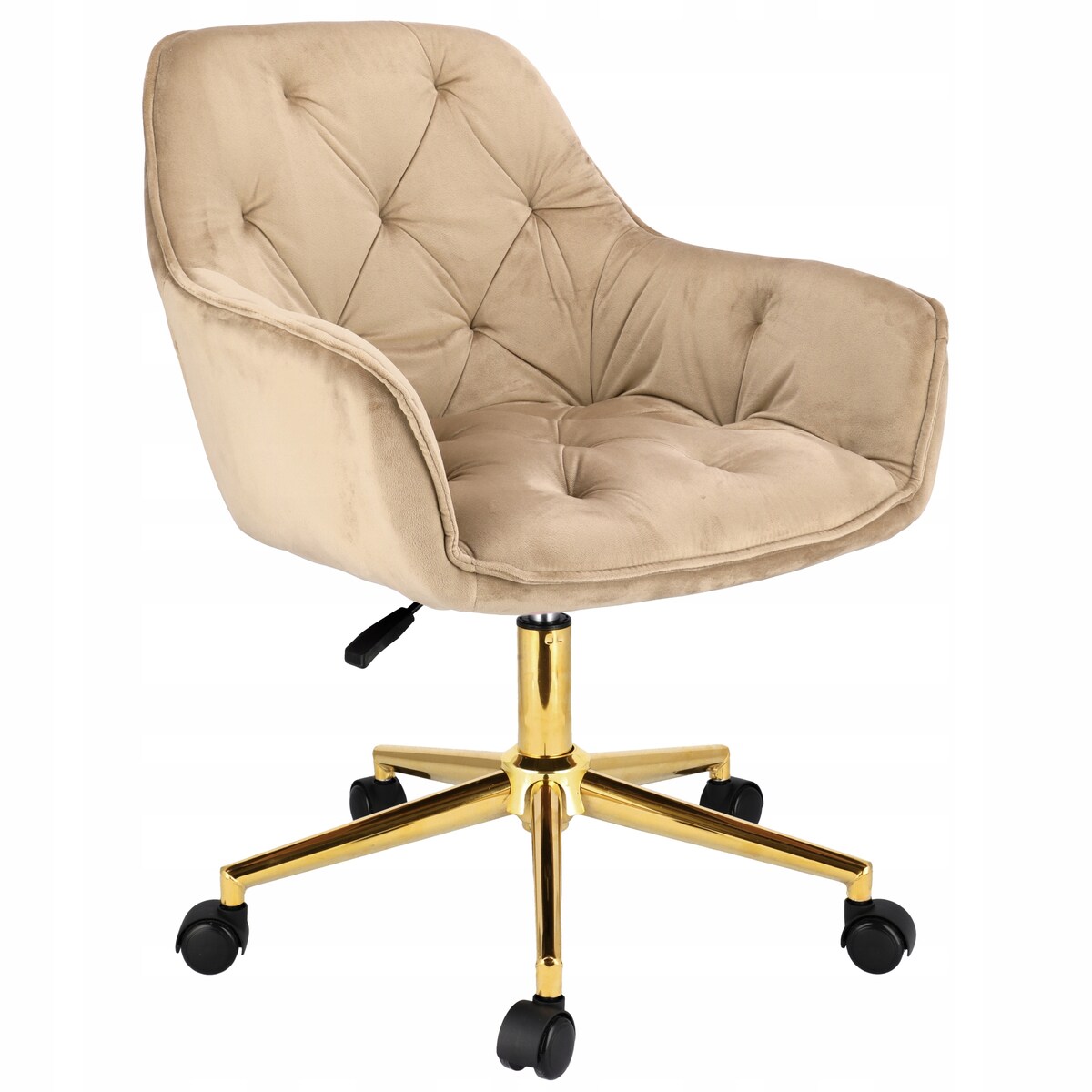 Fotel obrotowy welurowy LARGO beżowy na złotej stopie