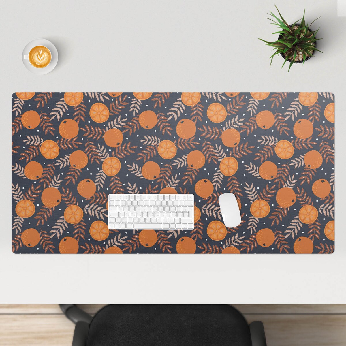 Pomarańczowa mata na biurko Pomarańcze i liście, 120x60 cm