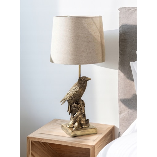 LAMPA STOŁOWA BIURKOWA NOCNA E27 ZŁOTA PTAK KRUK 41cm do salonu sypialni