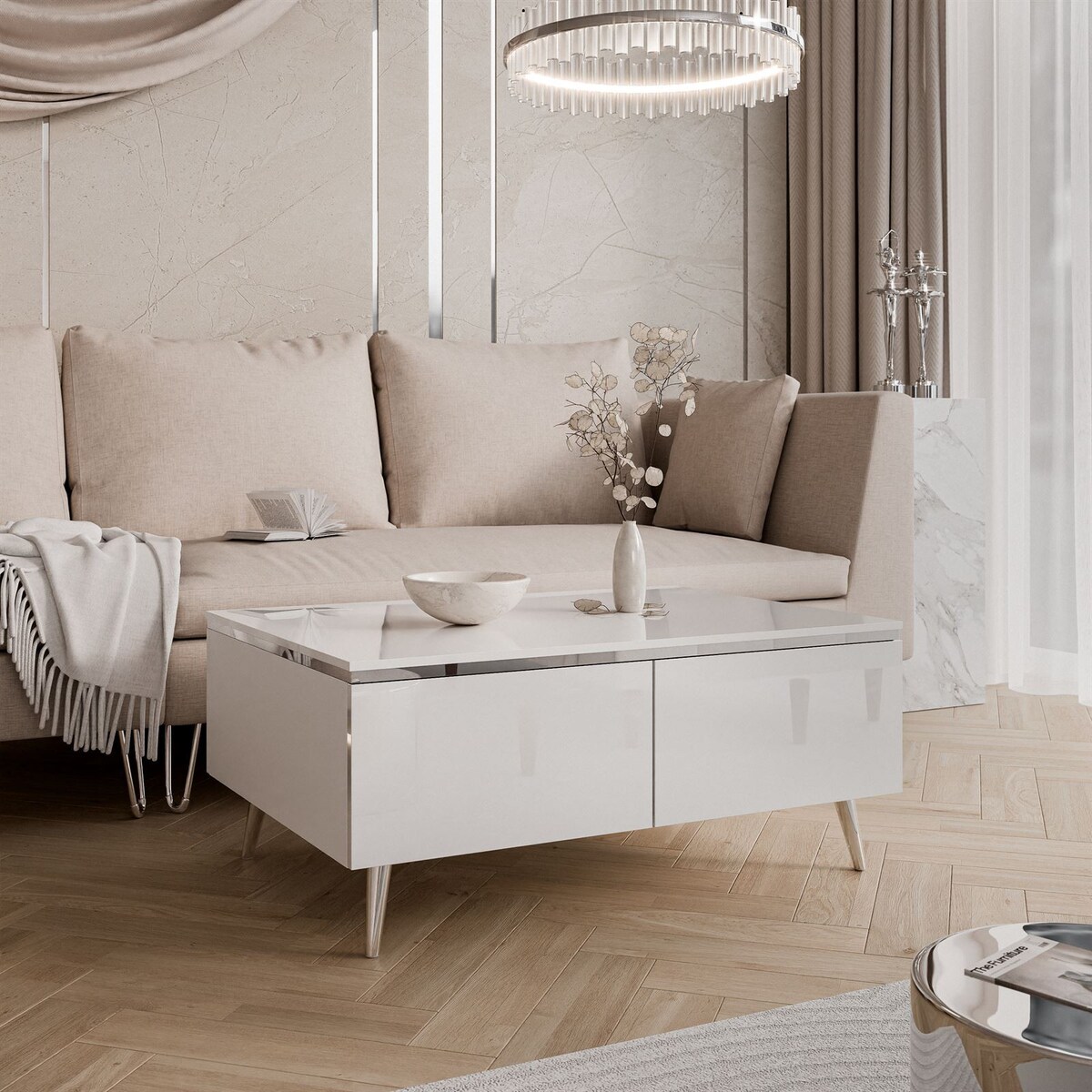 Ława AURORA SILVER ze schowkiem nogi skośne chromowane