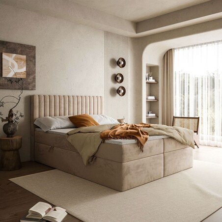 Łóżko kontynentalne JANELLE z materacem bonellowym, 140x200, RV 170, topper