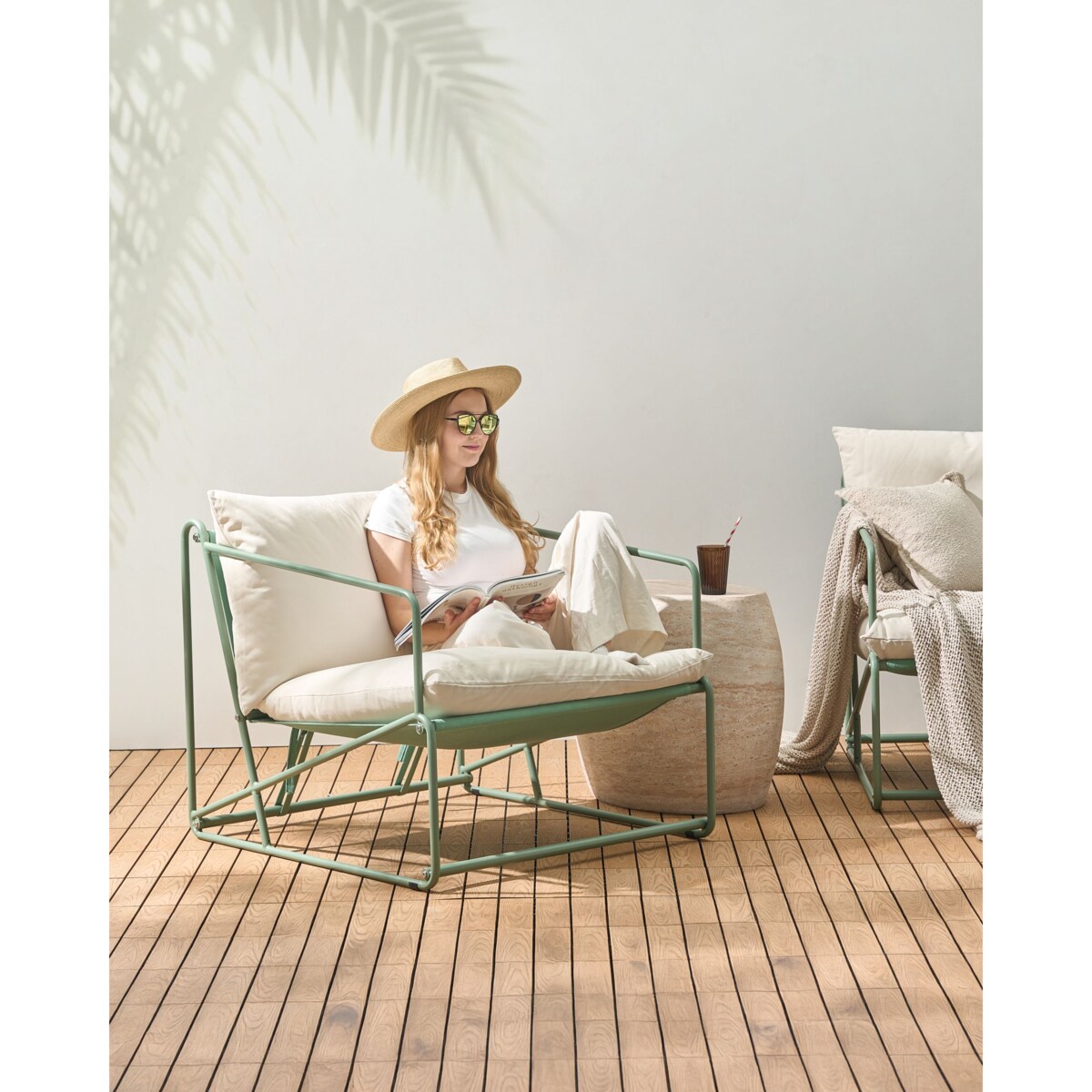 Krzesło ogrodowe z poduszką PONTE Metal Zielony