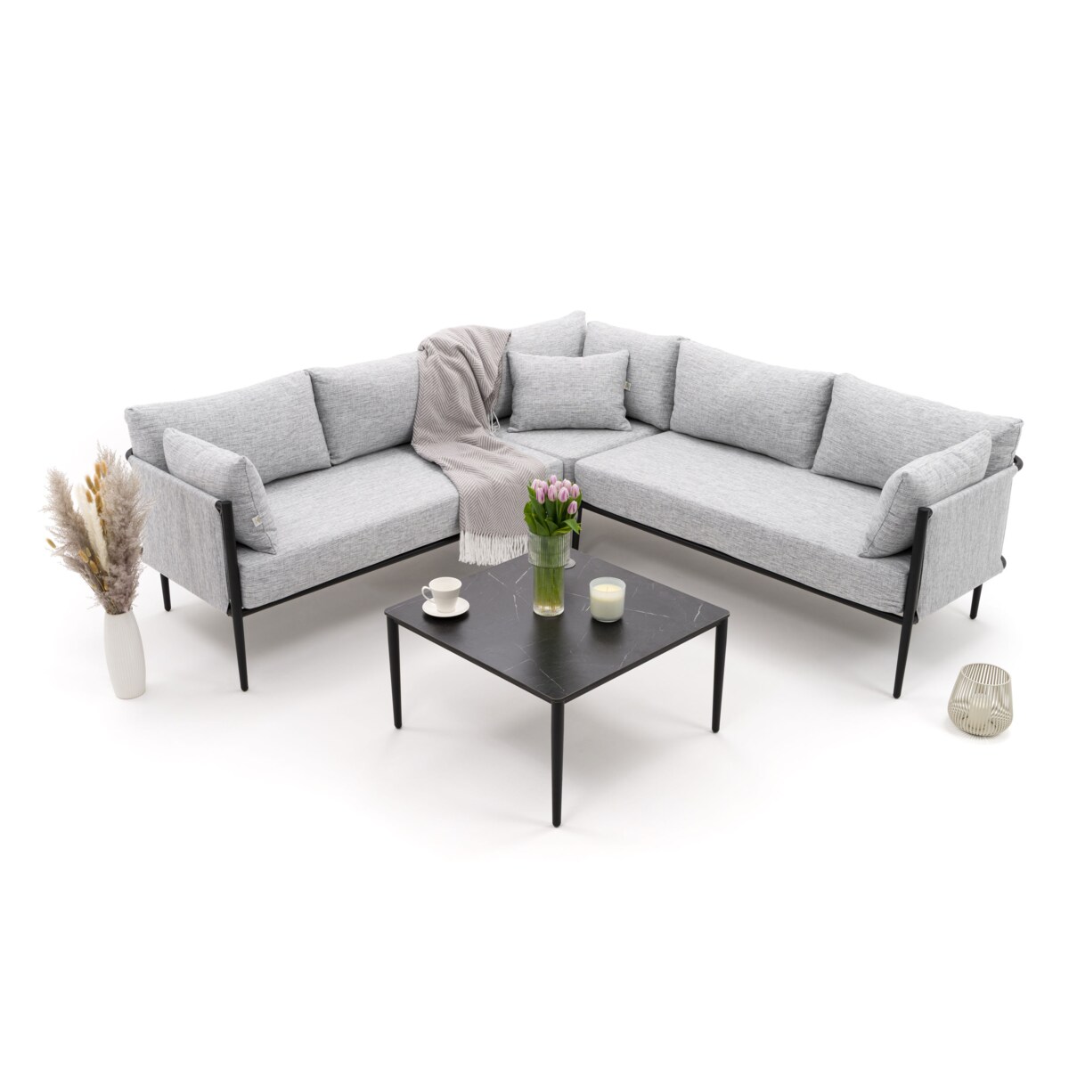 Zestaw mebli ogrodowych aluminiowe nowoczesne narożnik BELIZE szaro czarne