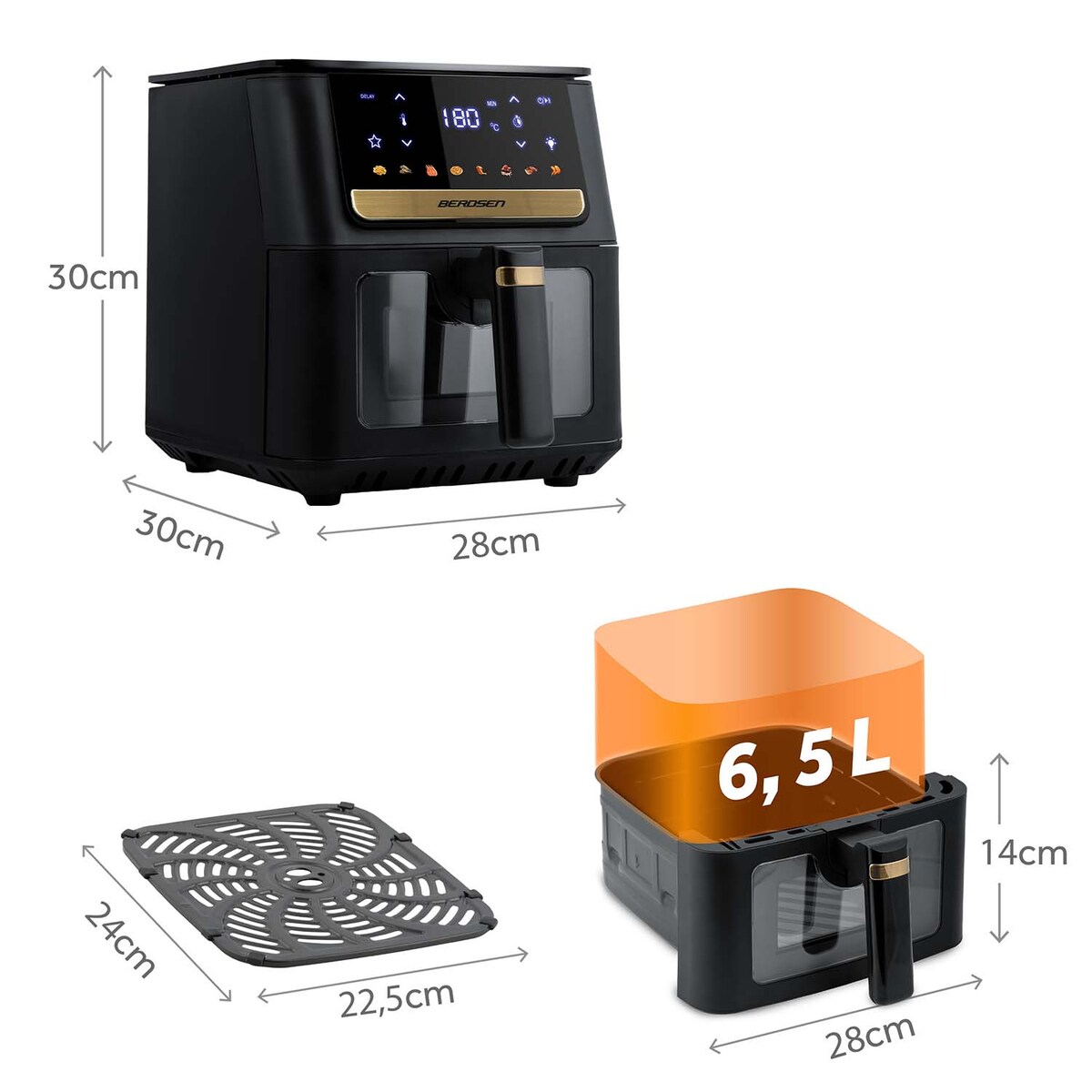 Frytkownica beztłuszczowa Berdsen BD-655 6,5L Air Fryer 1700W + papier do pieczenia