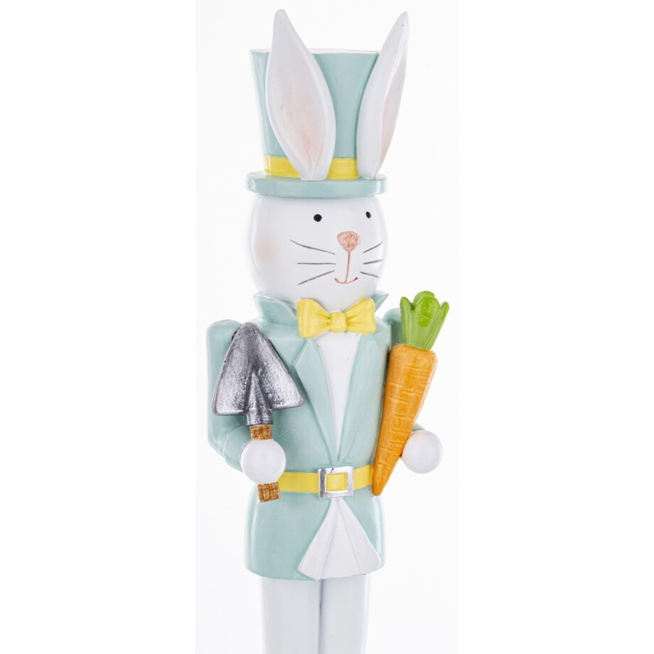 Figurka - Królik w niebieskim mundurze 34x9x6 cm z marchewką i łopatką