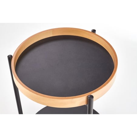 STOLIK KAWOWY Polo Z PÓŁKĄ okrągły 44/55 cm CZARNY | DĄB