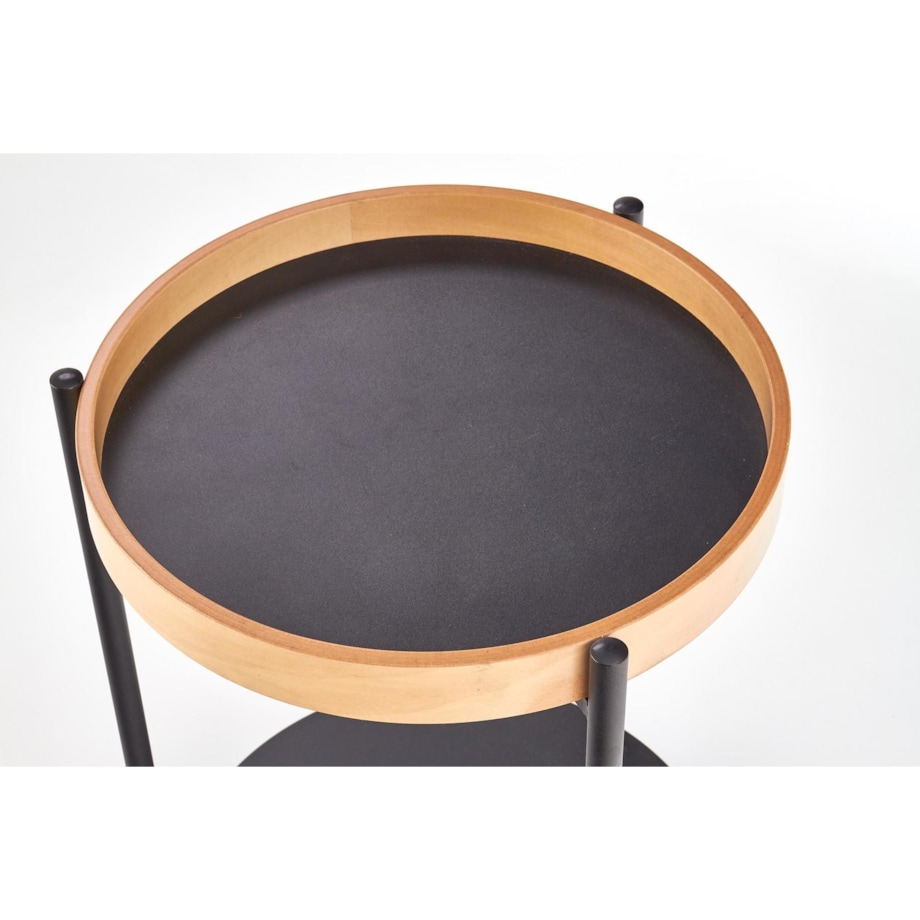 STOLIK KAWOWY Polo Z PÓŁKĄ okrągły 44/55 cm CZARNY | DĄB