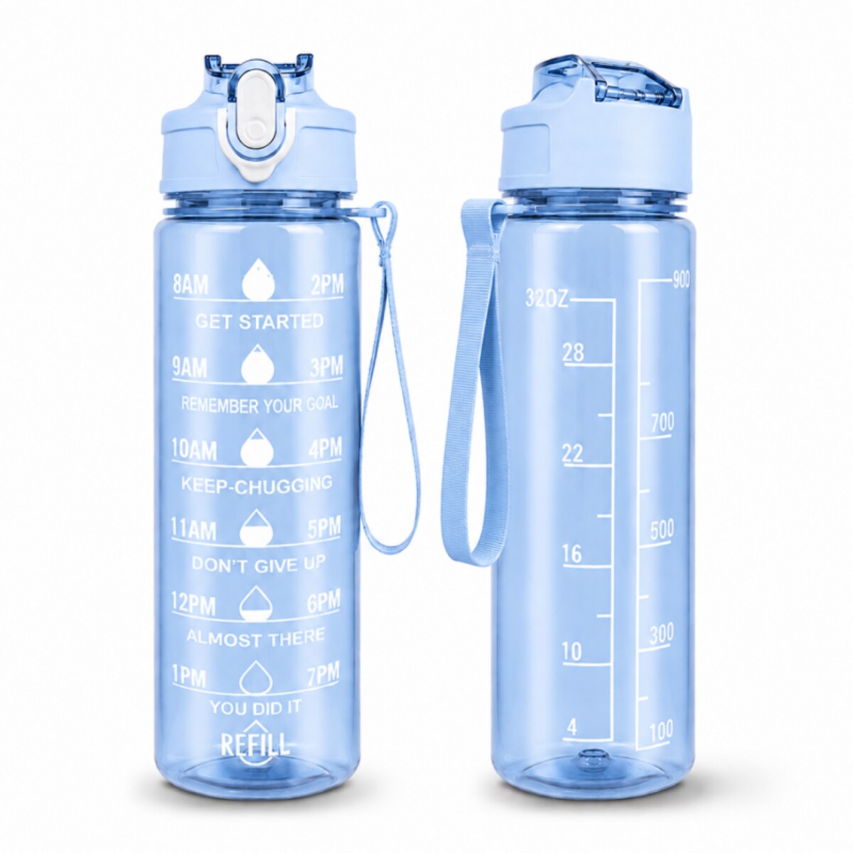 Butelka na wodę, sportowy bidon z miarką, hasła motywacyjne, 750ML niebieski BD61