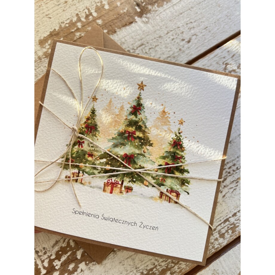 Kartka świąteczna ręcznie robiona na Boże Narodzenie choinka 1