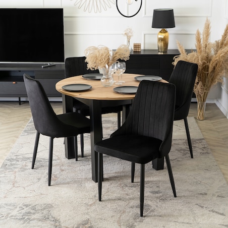 Krzesło Tapicerowane Welurowe Czarne Do Jadalni Salonu Kuchenne Loft BARI