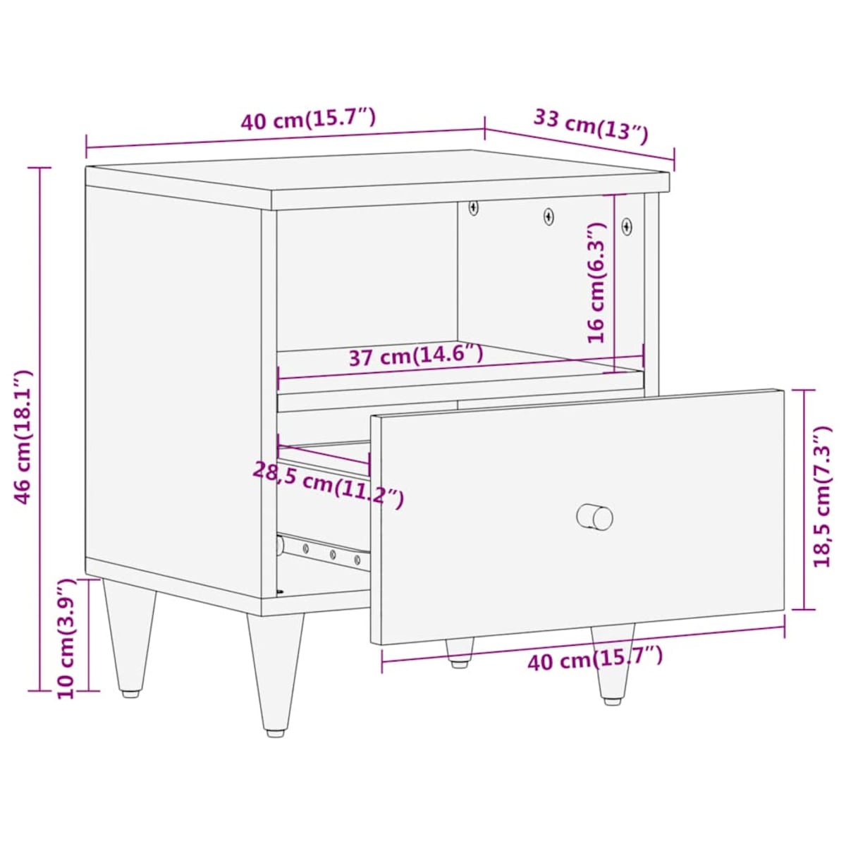 vidaXL Szafki nocne, 2 szt., 40x33x46 cm, lite drewno mango