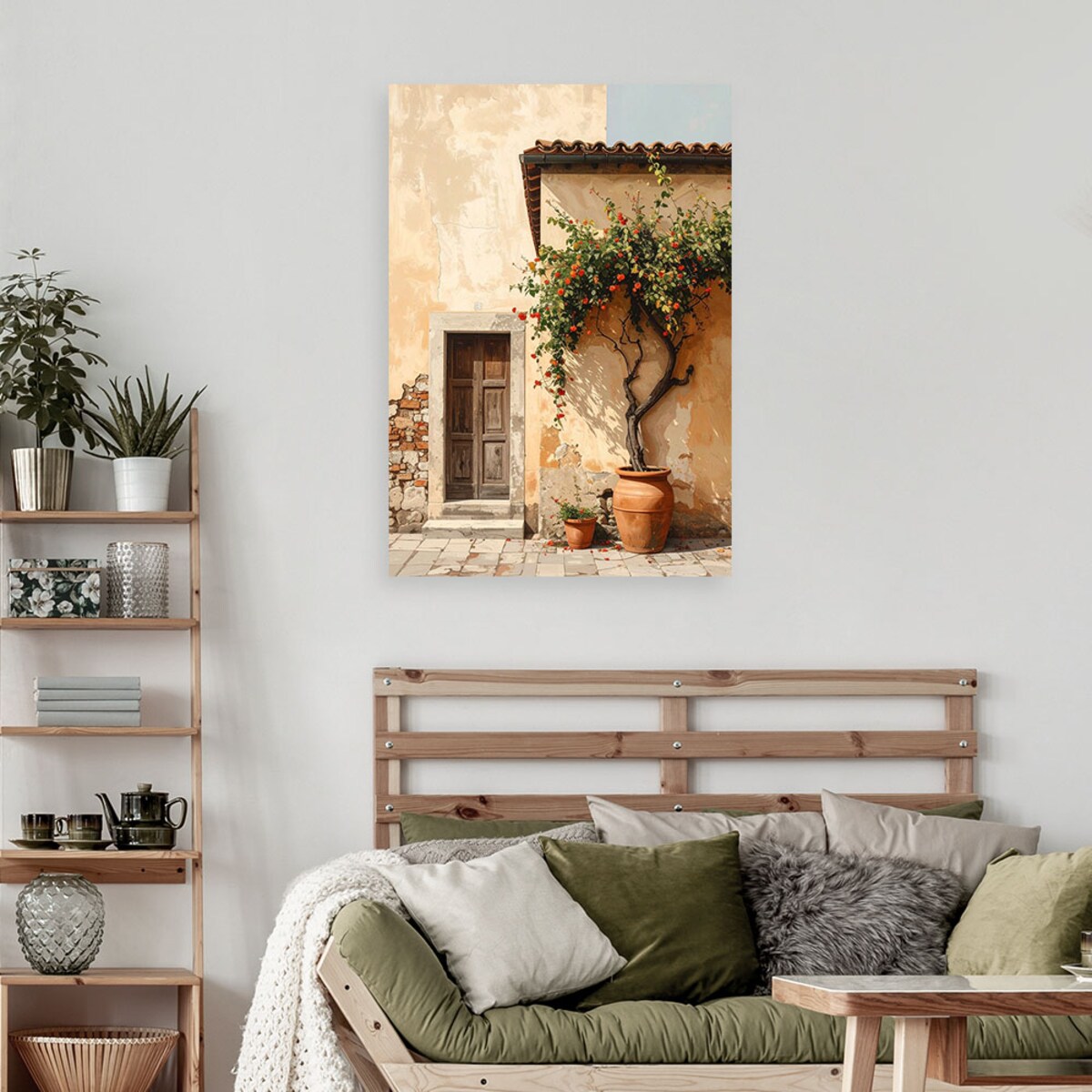 Obraz do salonu sypialni jadalni biura hotelu, Malownicza toskańska uliczka dom kwiaty 30x45 cm