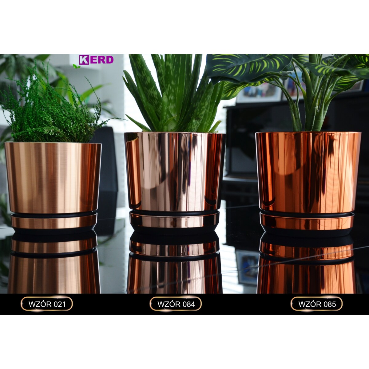 21 cm wzór ŁOSOSIOWY Doniczka z podstawką nowoczesna elegancka różowe złoto glamour wysoki połysk industrialny loft retro