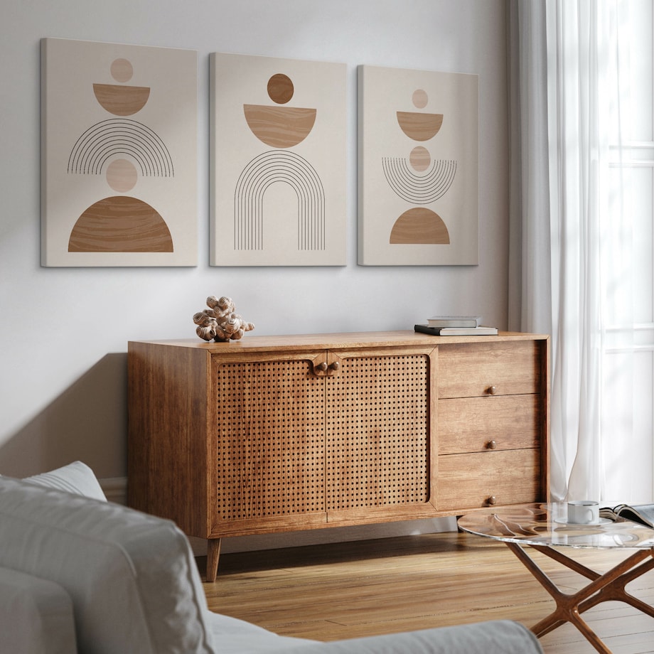 OBRAZY NA ŚCIANĘ SET MINIMALISTYCZNY WZÓR STYL BOHO ABSTRAKCJA 90x40cm