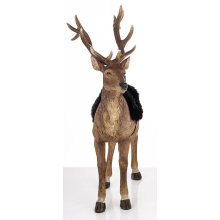 Figurka - stojący jeleń 30,5x23x11 cm OLEN-2 z futrzanym siodłem
