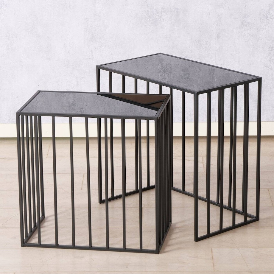 Stoliki do salonu metalowe JORIS, lustrzany blat, 2 sztuki