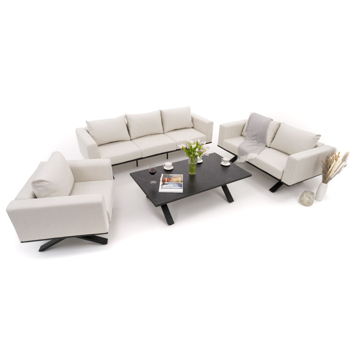 Meble ogrodowe nowoczesne luksusowe aluminiowe MARABELLA beżowo czarne