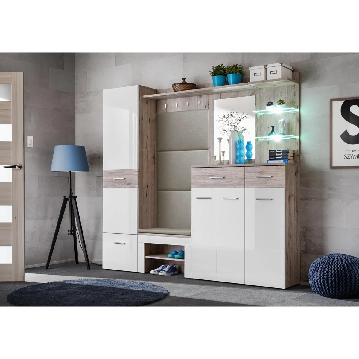Garderoba do przedpokoju GUSTAVO IX dąb wellington/biała połysk