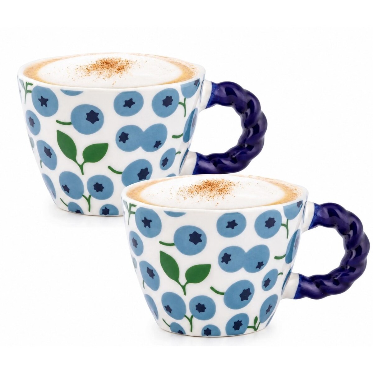 Filiżanki Porcelanowe 300 ml 2szt Kubki w Borówki Retro do Kawy Herbaty
