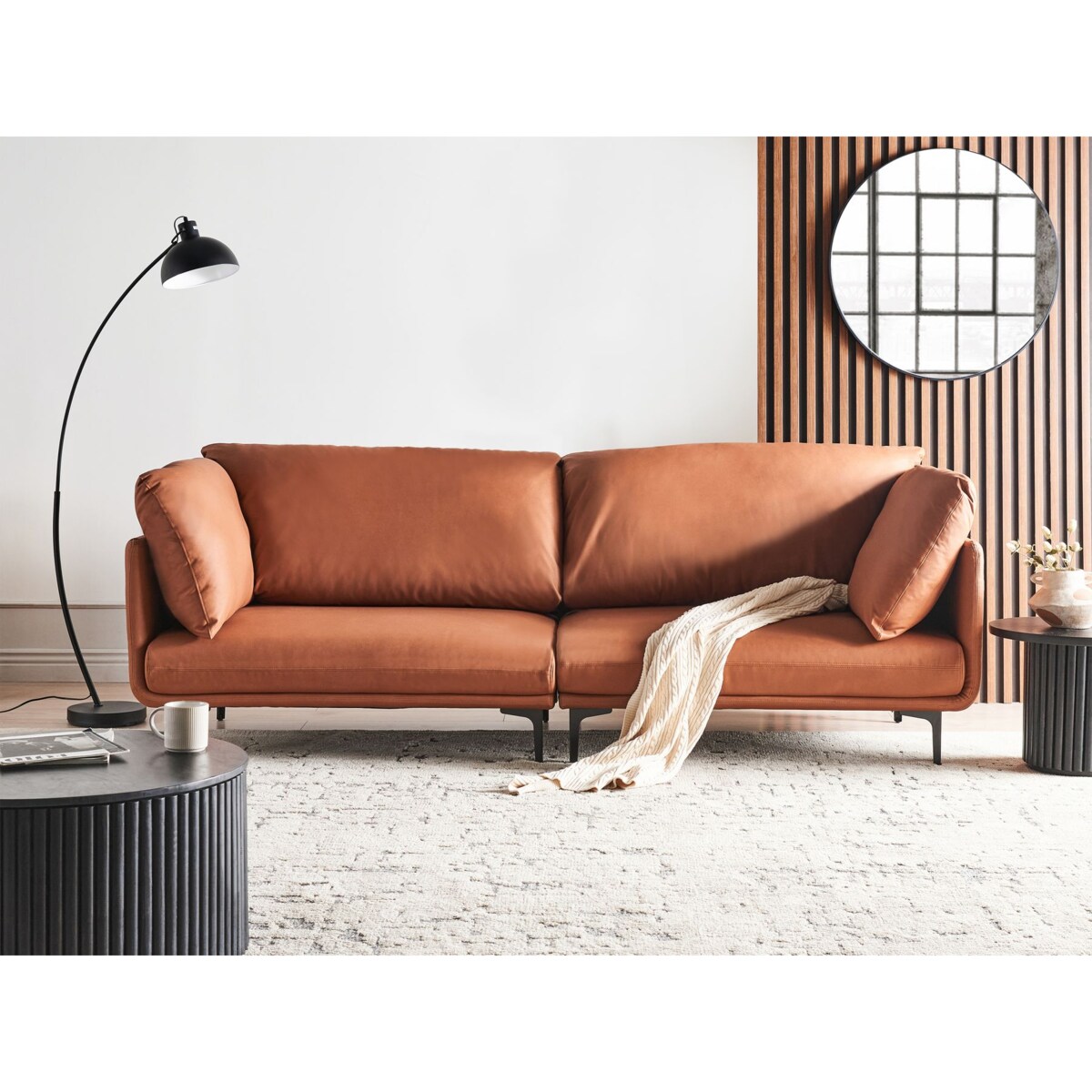 Sofa 3-osobowa ekoskóra złoty brąz REVSNES