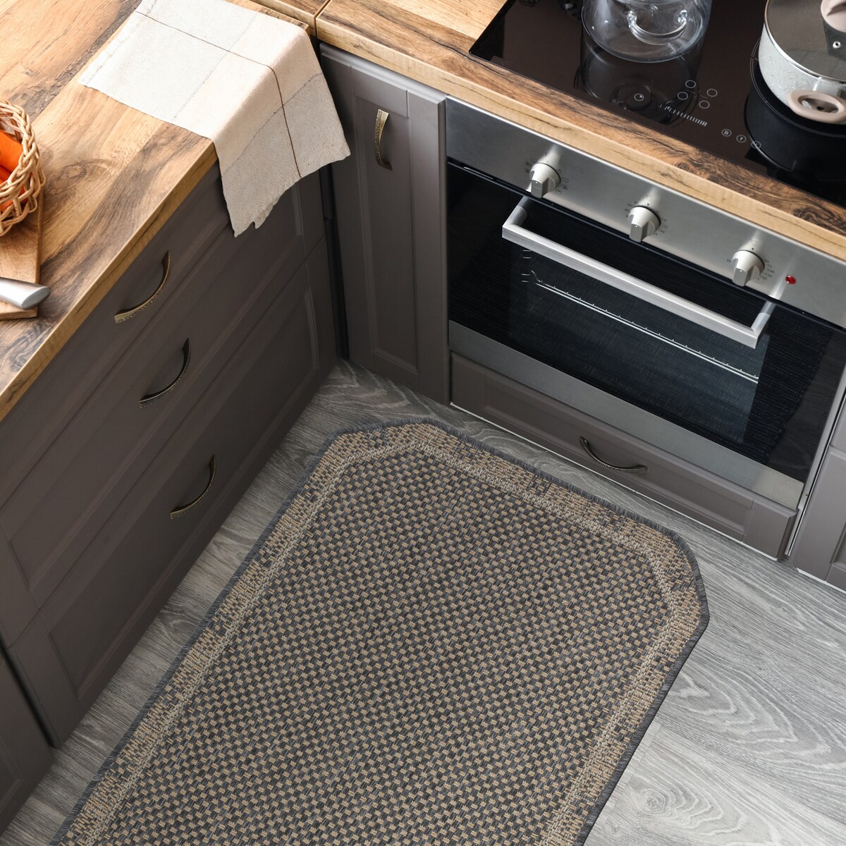 Chodnik płasko tkany Roma 68x114 cm Kratka Antracytowy