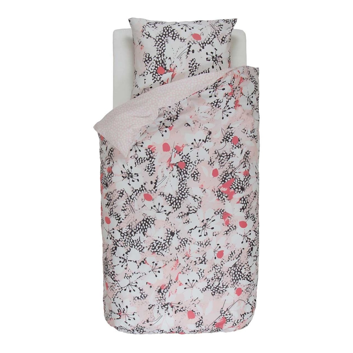 Komplet różowej pościeli z bawełny satynowej w kwiaty, poszewka ozdobna, pościel w kwiaty, pościel Esprit, 135 x 200 cm
