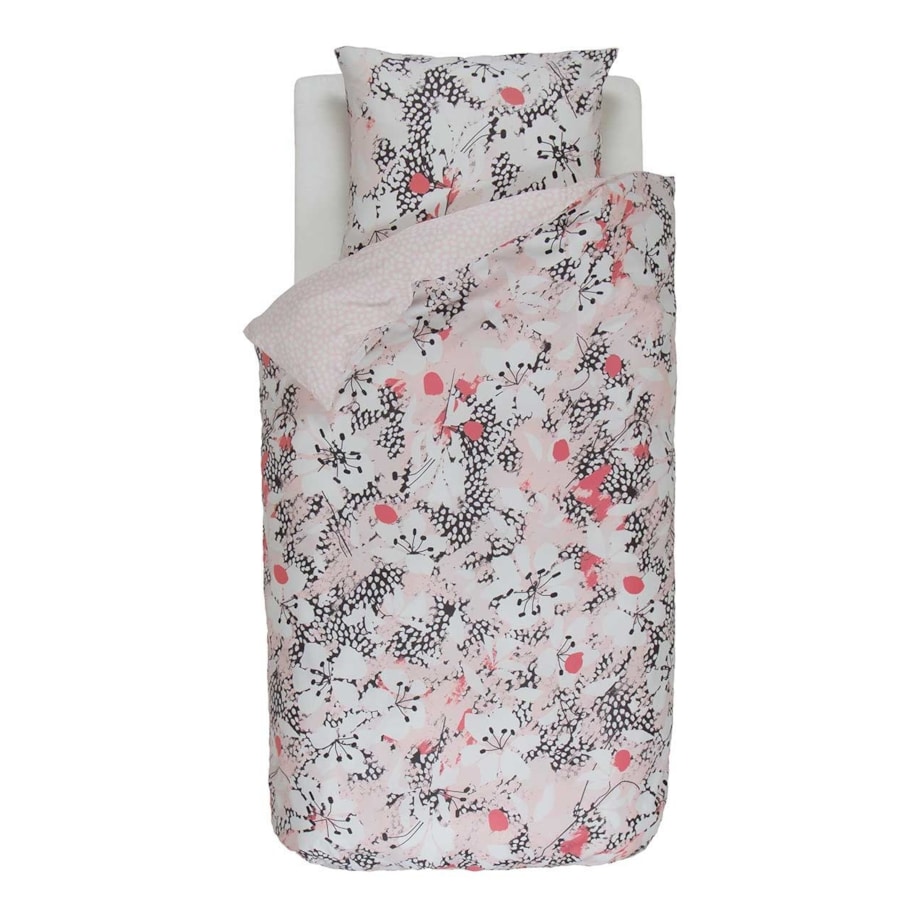 Komplet różowej pościeli z bawełny satynowej w kwiaty, poszewka ozdobna, pościel w kwiaty, pościel Esprit, 135 x 200 cm