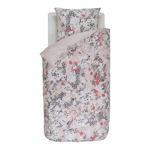 Komplet różowej pościeli z bawełny satynowej w kwiaty, poszewka ozdobna, pościel w kwiaty, pościel Esprit, 135 x 200 cm